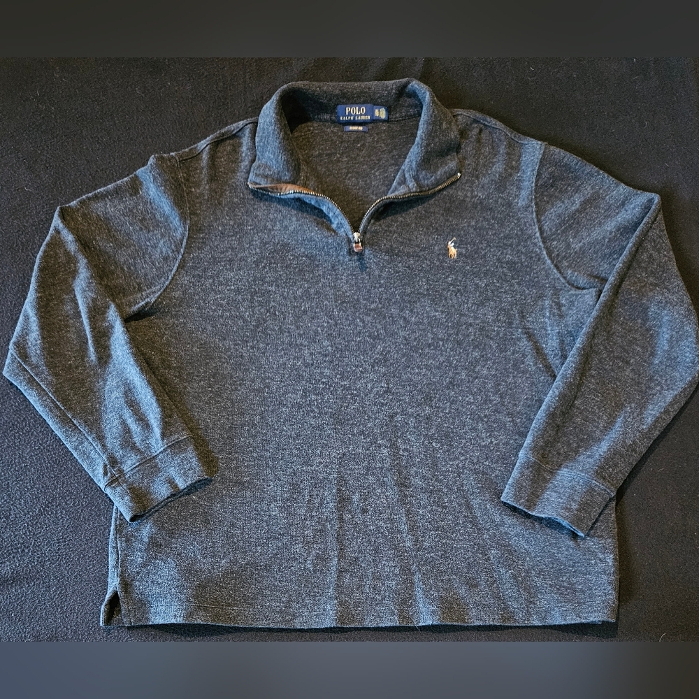 Ralph Lauren Polo Estate Rib Dark Grey ¼ Zip Sweatershirt‎ Mens Pullover Size XL